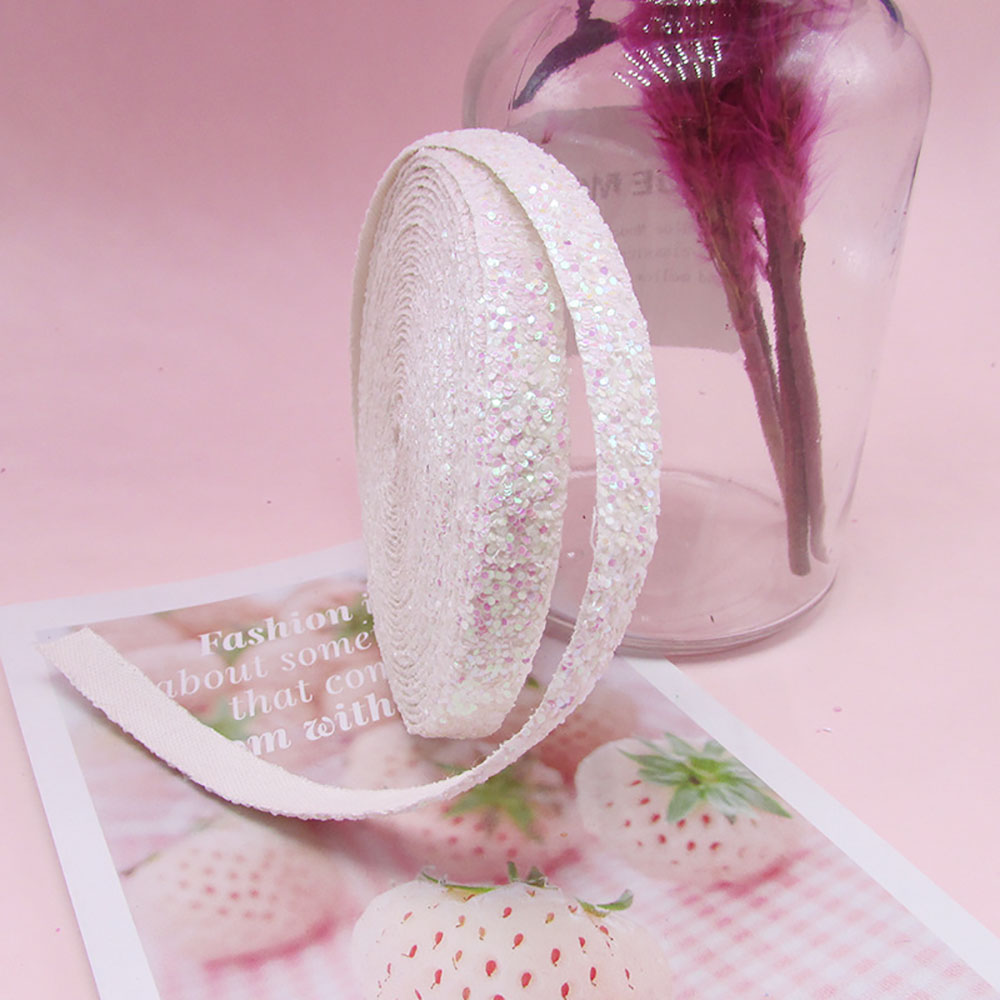 Glitter Ribbon 1CM 5Y Shining Sequins Cloth Webbing For Clothing Backpack Child Hair Accessories Bow-knot Handwork DIY Decor