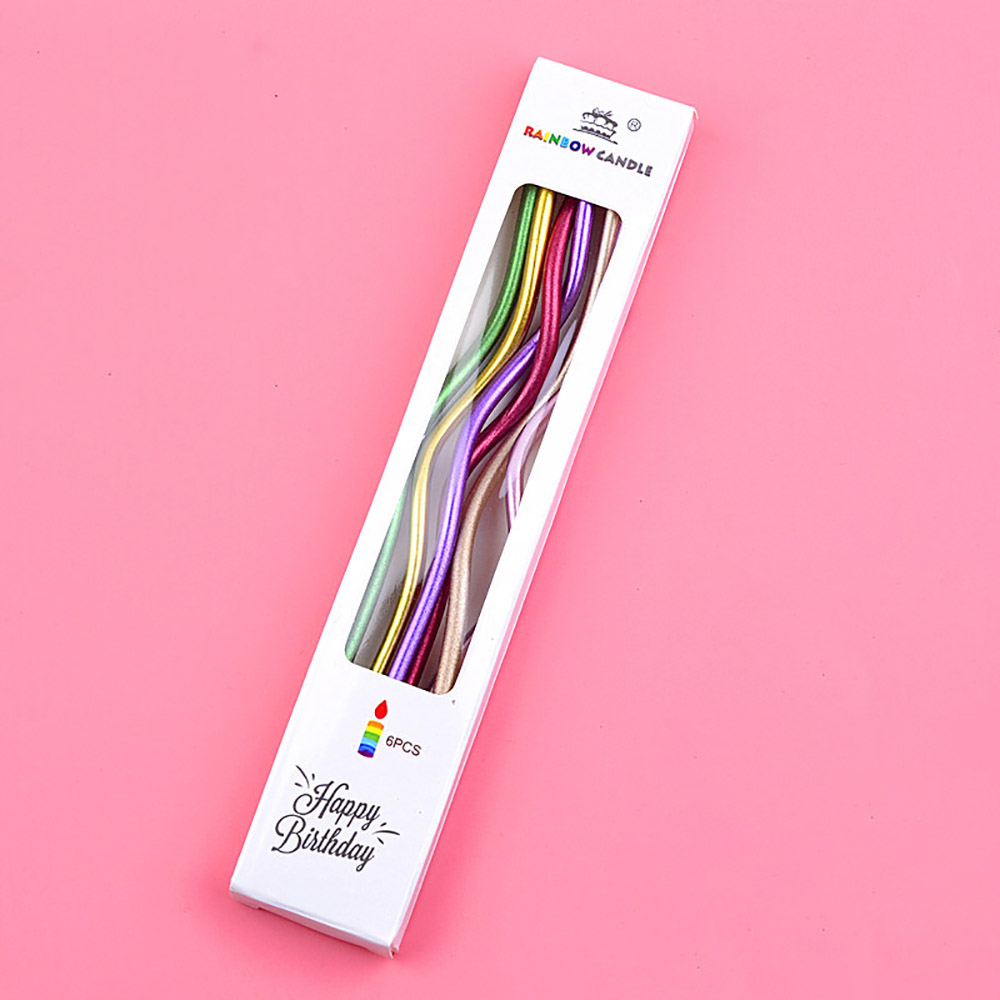 6 Box/Pack Colorful Spiral Birthday Candle Gilded Food Grade Curve Candle For Cake Baking Birthday Party Decoration Supplies