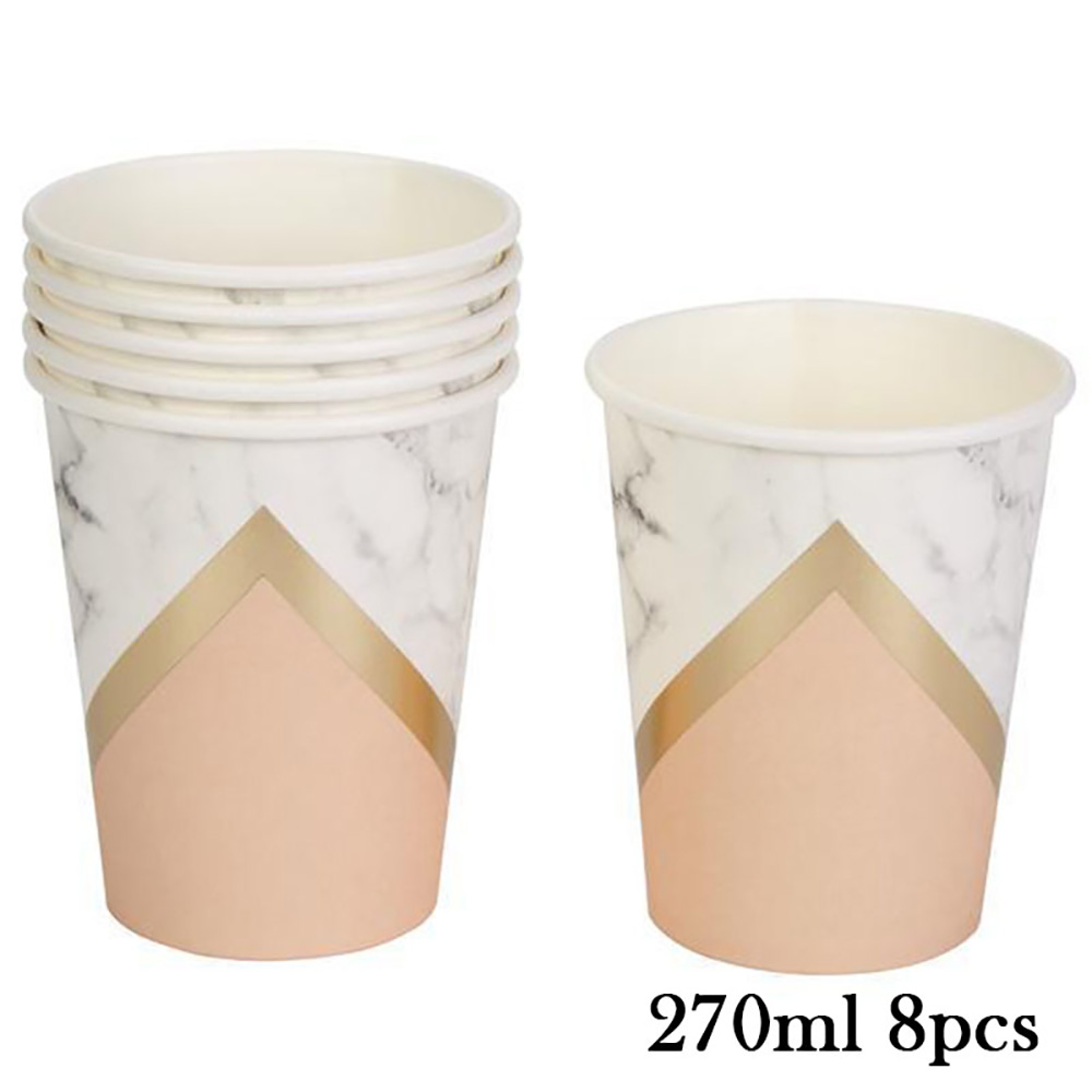 Pink Marble Paper Cups Plates Napkins Bronzing Disposable Paper Tableware For Party Cake Plate Wedding Birthday Banquet Decor