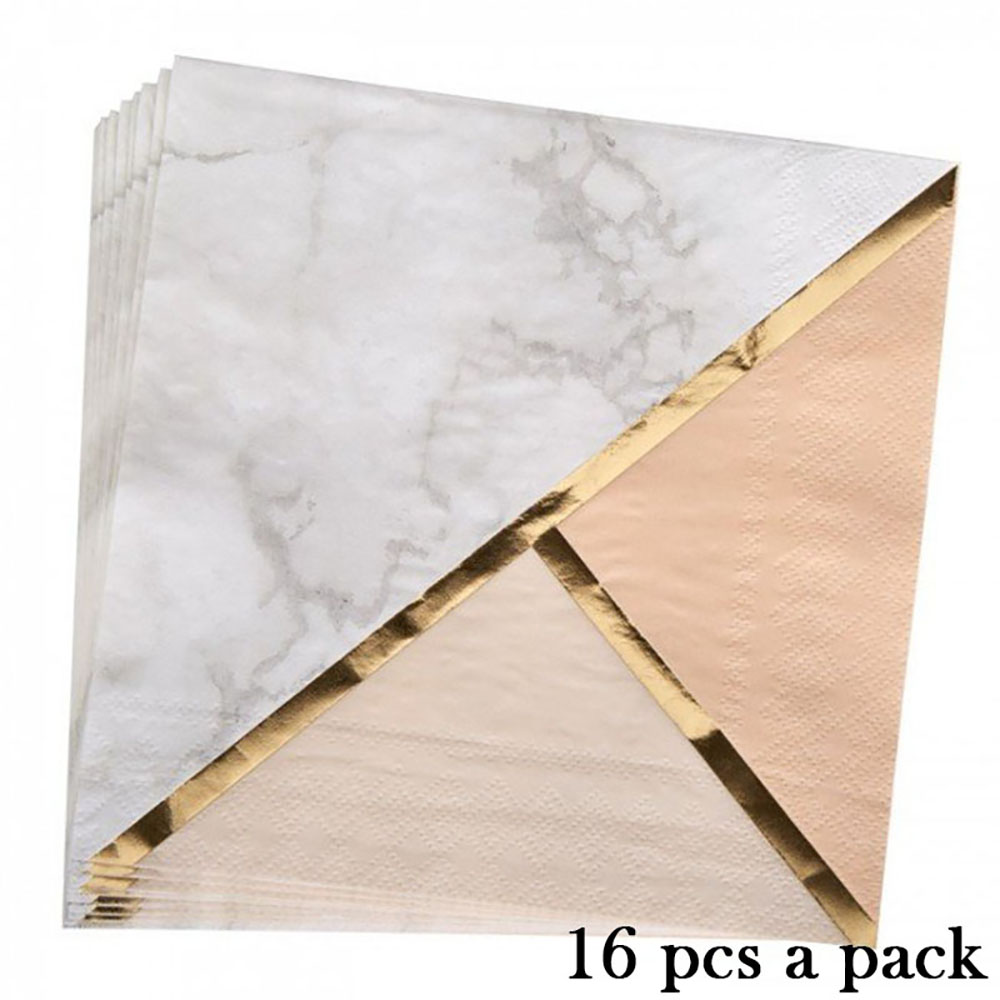 Pink Marble Paper Cups Plates Napkins Bronzing Disposable Paper Tableware For Party Cake Plate Wedding Birthday Banquet Decor