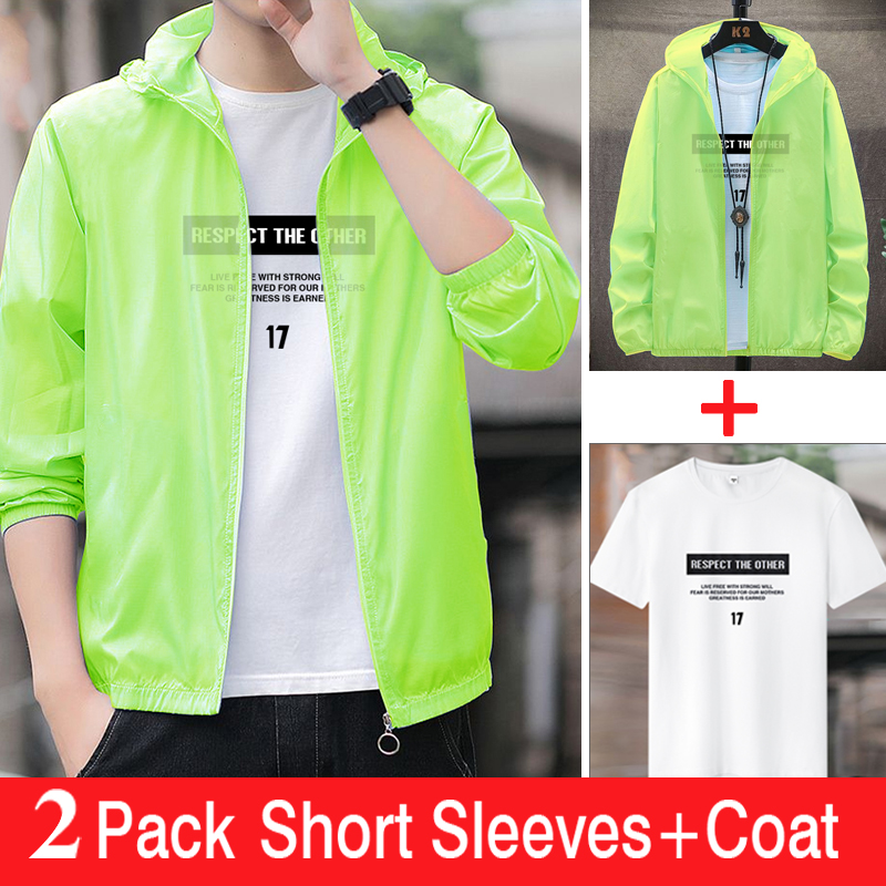 2-piece men's short sleeved T-shirt+hooded jacket