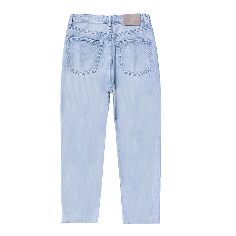 European Fashion Multi Button High Waist Denim Jeans Distressed Ripped Jeans for Women