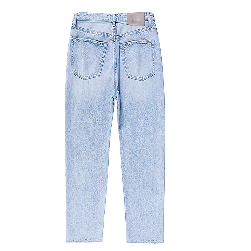 European Fashion Multi Button High Waist Denim Jeans Distressed Ripped Jeans for Women