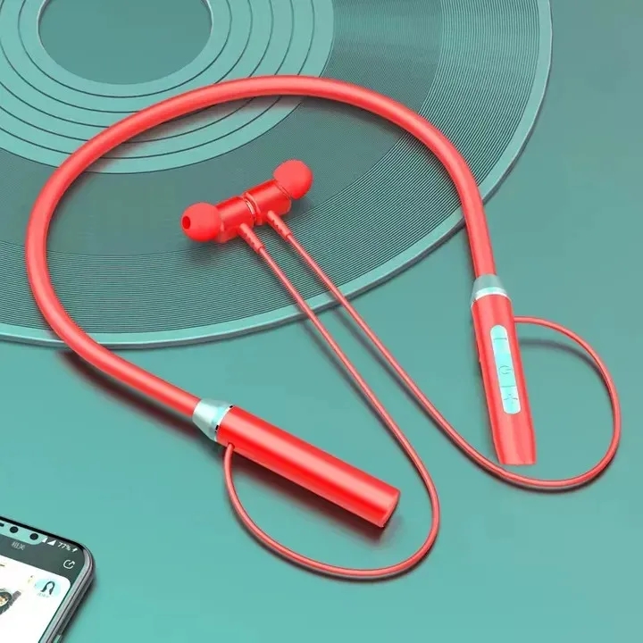 Super Bass Popular neck wireless sports Earphones neck Bluetooth 5.1 in ear Earphones Red