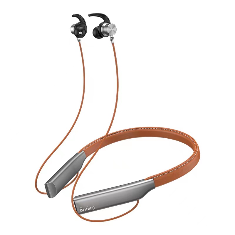 New Y10 true wireless Leather neck Bluetooth earphone single ear in ear running Support SD Card Bluetooth earphone Brown