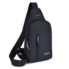 Cross-Body Sling Bags Men's Multi-functional Crossbody Bags Waterproof Strap Backpack With USB Hole Headphone Hole Strap Backpack for Outdoor Trip Black