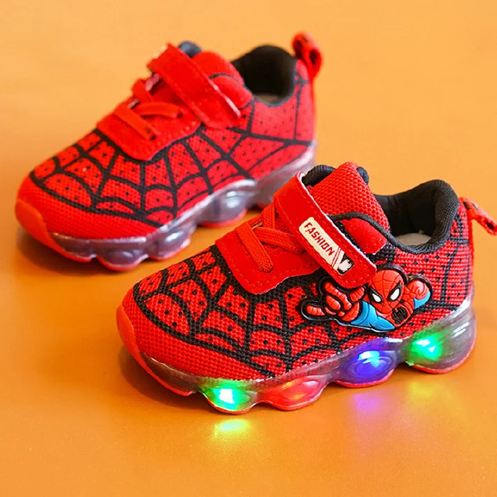 Kids Wear Resistant Non-Slip Breathable Spider-Man Led Light Lightweight Mesh
