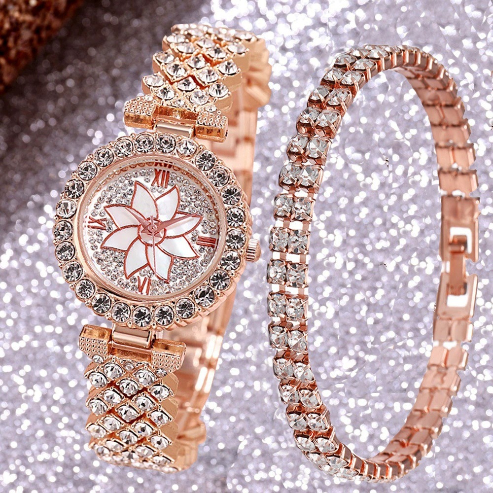 Ladies Full Star Bracelet With Diamond Time Flower Tray Roman Two-Piece Set