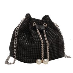 Clutches & Evening Bags Full Diamond Bucket Bag Women's 2022 New Fashion Chain Shoulder Bag Personalized Rhinestone Crossbody Bag Black