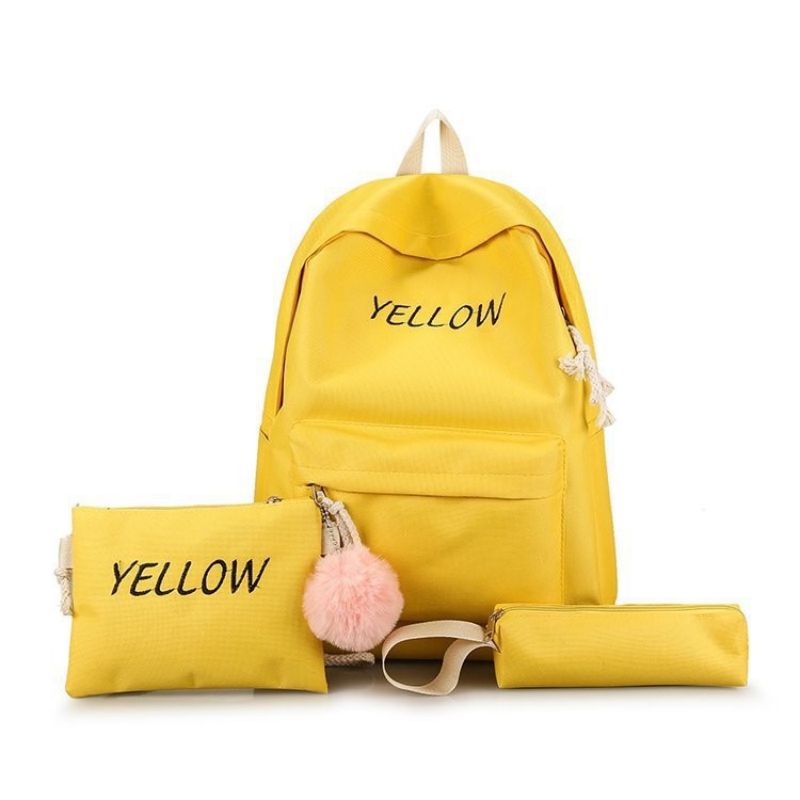 Fashion Backpacks  handbags  Three Sets Of Simple Personality All-In-One Backpack New Backpack Fashion High School Students Large Capacity Female Travel Bag YellowYellow