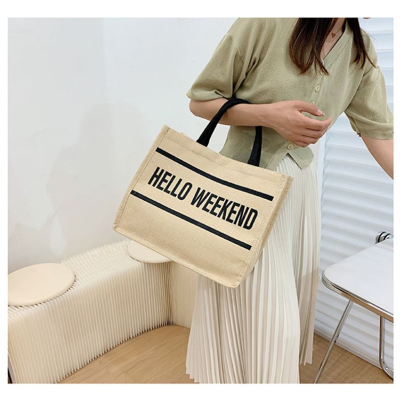 handbags Tote Bags Women'S Hemp Bag Geometric Retro Simple Shopping Bag Storage Large Capacity Hand Bill Shoulder Bag