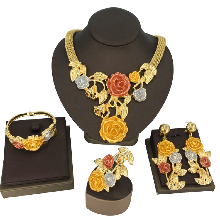 5 pieces! Necklace Set Colorful Rose Bride Jewelry Set Women's Bride Necklace Earrings Ring Bracelet Set 4-Piece Jewelry Set Colorful Wedding Jewelry Set Italian High end Design Exclusive Jewelry