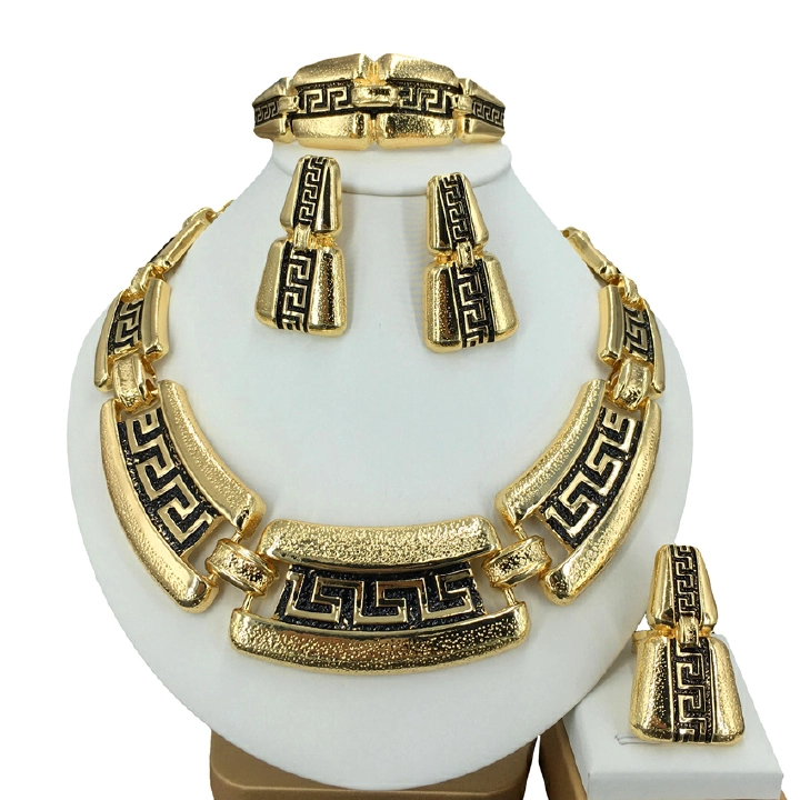 Bride's Original Jewelry Exaggerated Necklace Italian Design Four Piece Necklace Bracelet Earring Ring Jewelry Jewelry 24k Gold Dubai New High end 5 Pieces One Set of Holiday Gift for Girlfriend