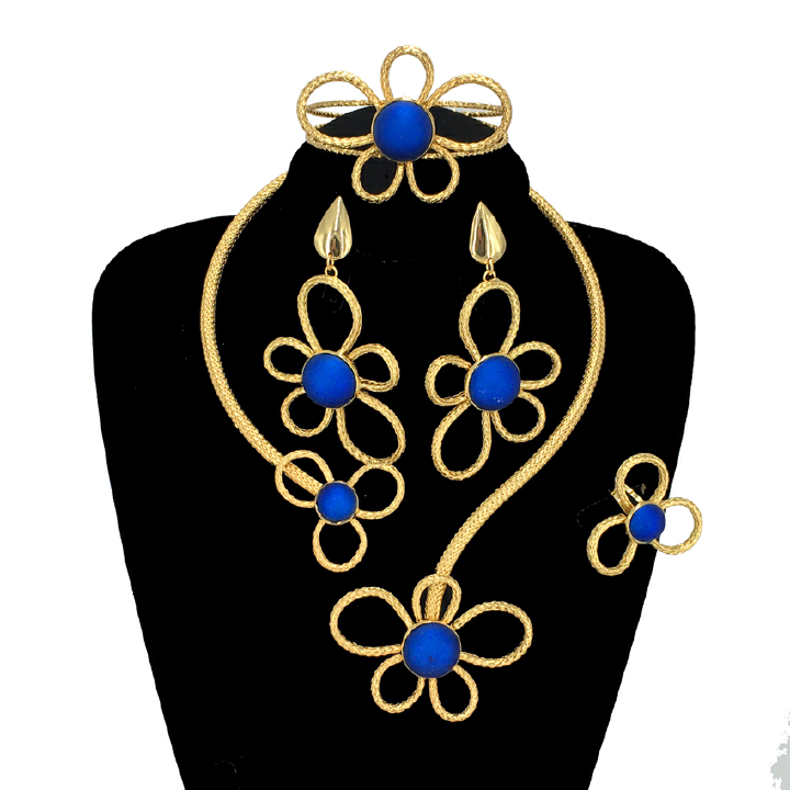 Fashion Earrings Italian Beads Unique Exquisite Jewelry Set Chain 24k Gold Plated Jewelry Set Necklace, Earrings, Rings, Bracelets Jewelry Set of 4 popular For Women Birthday Gift