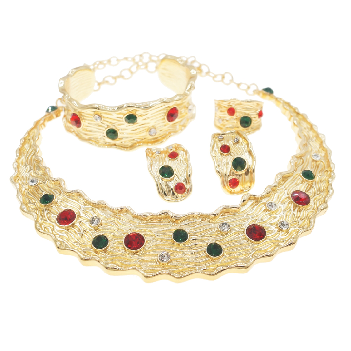 Bride's Original Jewelry Exaggerated Necklace Italian Design Four Piece Necklace Bracelet Earring Ring Jewelry Line Jewelry 24k Gold Dubai New Holiday Gift