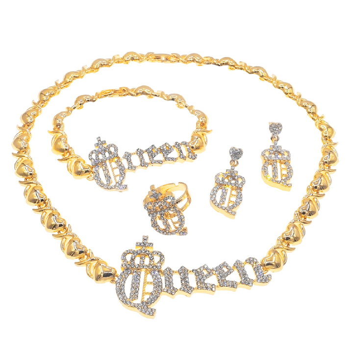 Queen's Letter I Love You Jewelry Set Heart Shaped Love Diamond Pendant Open Bracelet Adjustable Ring Exquisite Earrings Daily Wear Jewelry Festival Gift Jewelry 5 Pieces Necklace Earring Ring Bracele