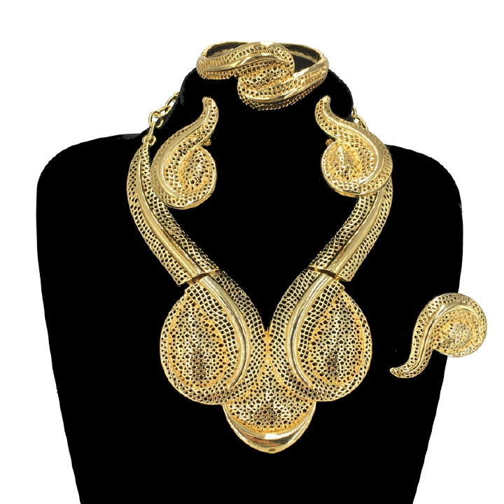 Women's Jewelry Set Fashion Italian Plating 24 Gold Original Jewelry Set Wedding Necklace Ring Earrings Bracelet 5 Pieces Jewelry Set The Latest Luxury Brazilian Gold Plated Jewelry Set