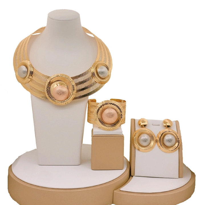 Exclusive Jewelry Design Women's Jewelry Set Plating 24K Gold Original Wedding Necklace Ring Earrings Bracelet 5 Pieces One Set of Latest Luxury Dubai Gold Plated Light Jewelry Set