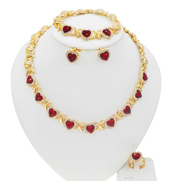 Exclusive original design jewelry I Love You Jewelry Set Heart Shaped Love Diamond Set Ruby Pendant Bracelet Ring Exquisite Earrings Daily Wear Jewelry 5 Piece Set xoxo Jewelry Holiday Gift