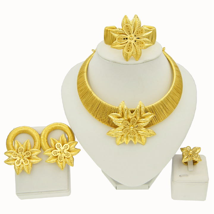 Women's Jewelry Set Fashion Italian Plating 24 Gold Original Jewelry Set Wedding Necklace Ring Earrings Bracelet 5 Pieces Jewelry Set The Latest Luxury Brazilian Gold Plated Jewelry Set