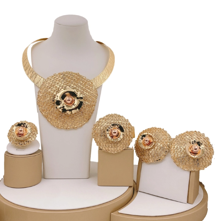 5 pieces/set Women's Jewelry Set Fashion Italian Plating 24 Gold Original Jewelry Set Wedding Necklace Ring Earrings Bracelet 5 Pieces Jewelry Set The Latest Luxury Brazilian Gold Plated Jewelry Set