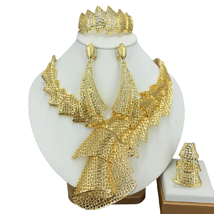 New Year Gift Women's Jewelry New Fashion Necklace Earrings Bracelet Ring Set of Four Jewelry Italian Original Luxury Gold Necklace Set Brazil New Luxury Women's Fashion Jewelry Birthday Gift