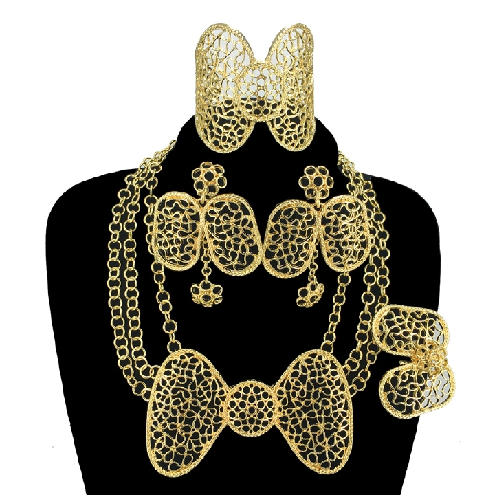 New Year's Women's Jewelry New Fashion Necklace Earrings Bracelet Ring Set of Four Jewelry Italian Original Bowknot Luxury Gold Necklace Set Brazil New Luxury Women's Fashion Jewelry Birthday Gift