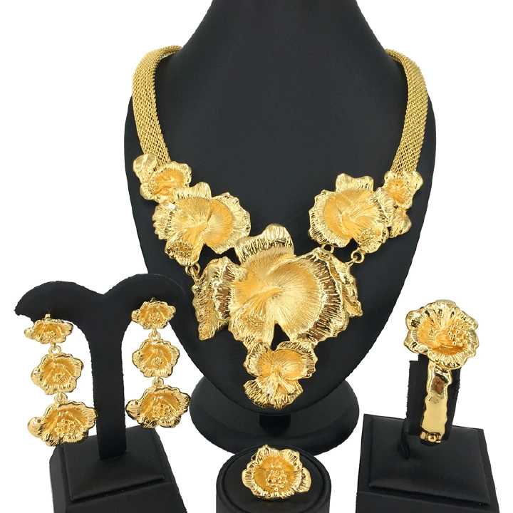 New Year's Women's Jewelry New Fashion Necklace Earrings Bracelet Ring Set of Four Jewelry Italian Original Flowers Luxury Gold Necklace Set Brazil New Luxury Women's Fashion Jewelry Birthday Gift