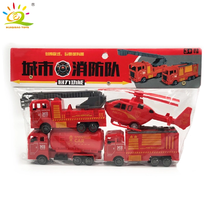 4-Piece City Mini Car Model Engineering Vehicle Fire Engine Educational Children's Toy Gift