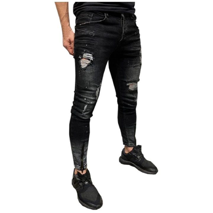 Men's Fashion Street Ripped Black Biker Party Casual Jeans
