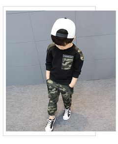 New Korean version of the suit autumn children's fashion camouflage two-piece suit Clothing Sets 110cm Black