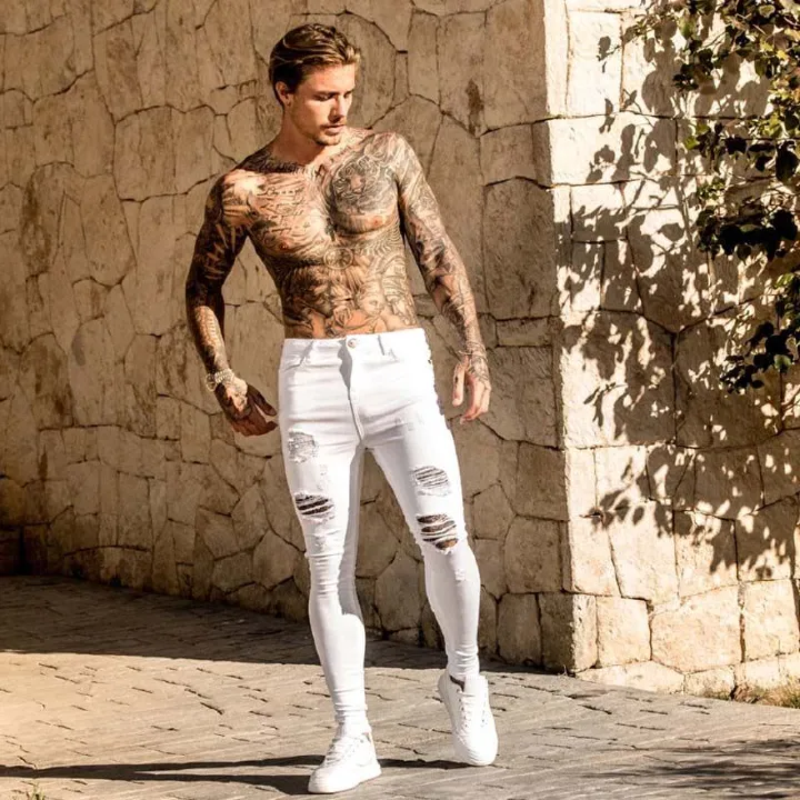 Jeans Fashion White Hip Hop Stretch Men Jeans Trousers Ripped Jeans men Skinny Slim Fit Casual Denim Y2k Pants Male Vintage Clothes