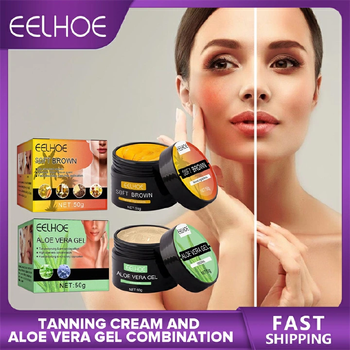 Tanning Cream and Aloe Vera Gel Set Outdoor Beach Suntan Brown Sexy Wheat Skin Solarium Bronzer After Sun Repair BodyAccelerator