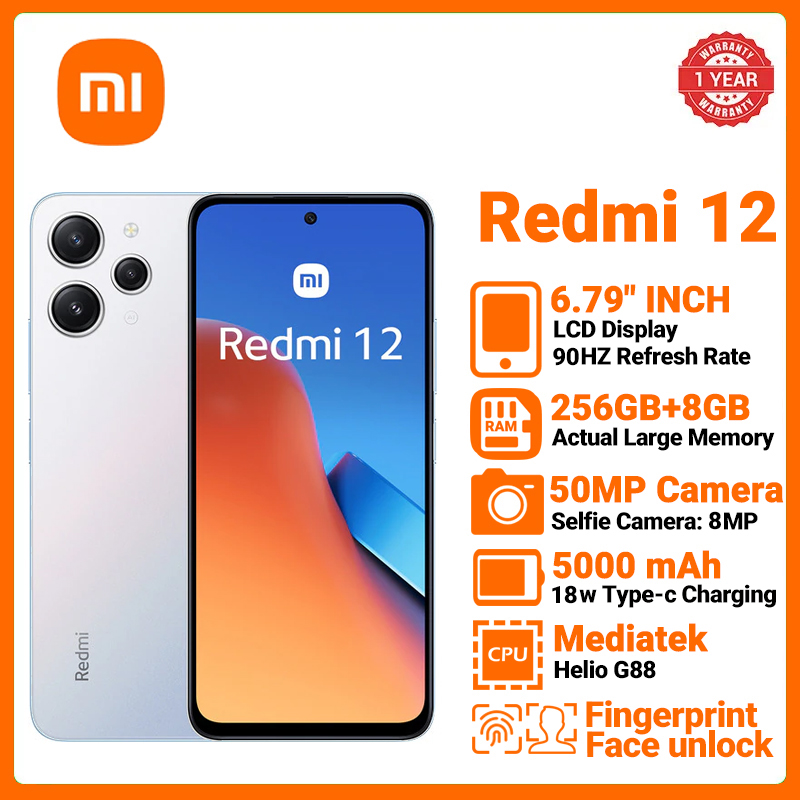 [Exclusive Offer] Xiaomi Redmi 12 Smart phone 256GB ROM + 8GB RAM 4G Network Dual SIM 6.79-inch 90Hz LCD Screen 50MP Camera 18W Tpye-C Charging 5000mAh Battery Fingerprint and Face Smart Phones Polar Silver,8GB+256GB