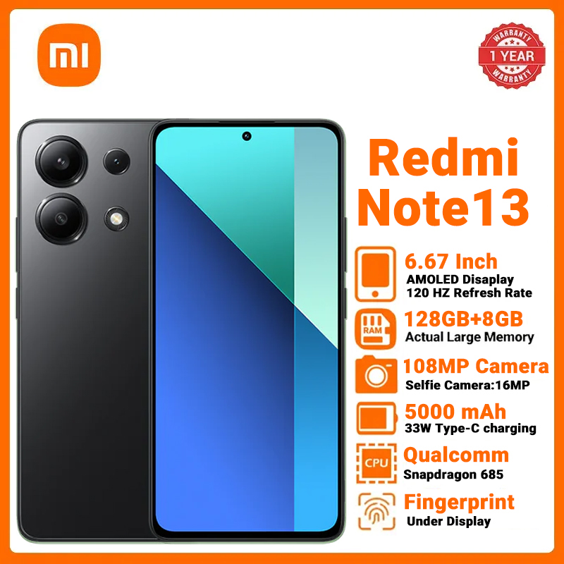 XIAOMI Redmi Note 13 6GB/8GB RAM+128GB/256GB 6.67"  Display Phones 108MP Camera 5000mAh Battery 33W Charging Android 13 Smart Phones Midnight Black,8GB+128GB