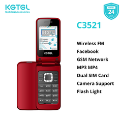 KGTEL C3521 Dual SIM Card Wireless FM Facebook GSM 1150mAh Battery folding flip feature phone Red