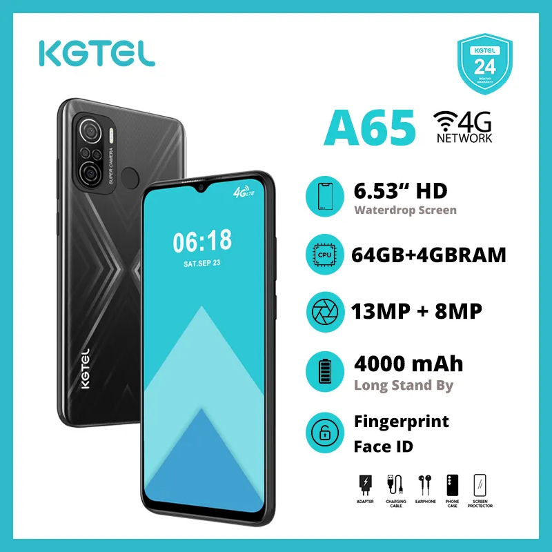 KGTEL A65 6.53" LCD 64GB ROM 4GB RAM Screen 4000mAh Dual SIM 4G LTE Network 13MP+8MP Camera Smart Phones