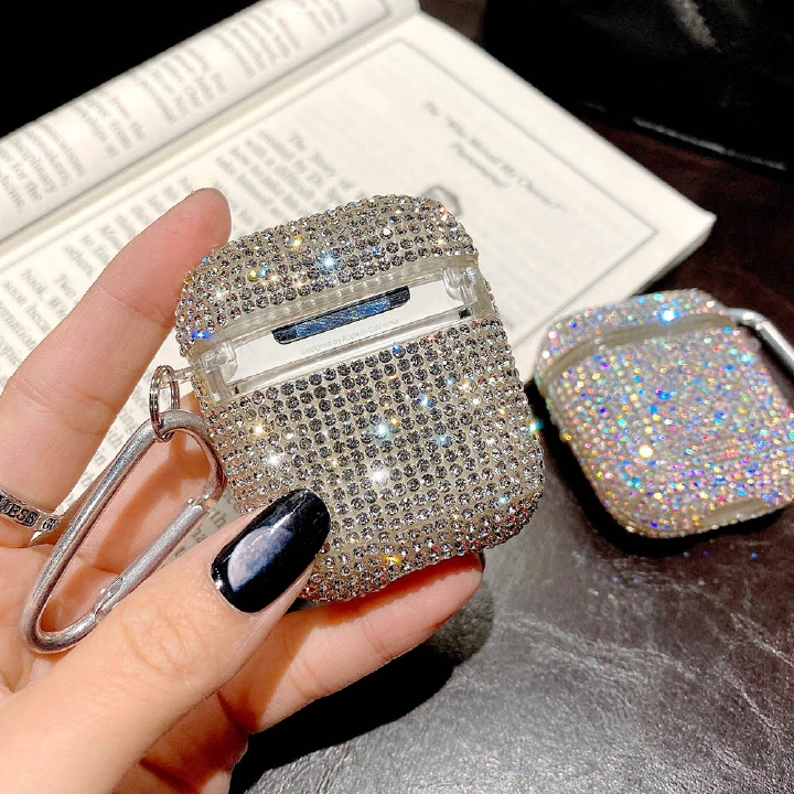 Luxury 3D Cute Bling Diamonds Wireless Bluetooth Earphone Accessories Hard Case for Apple Airpods 2 1 Protective Charging Bag