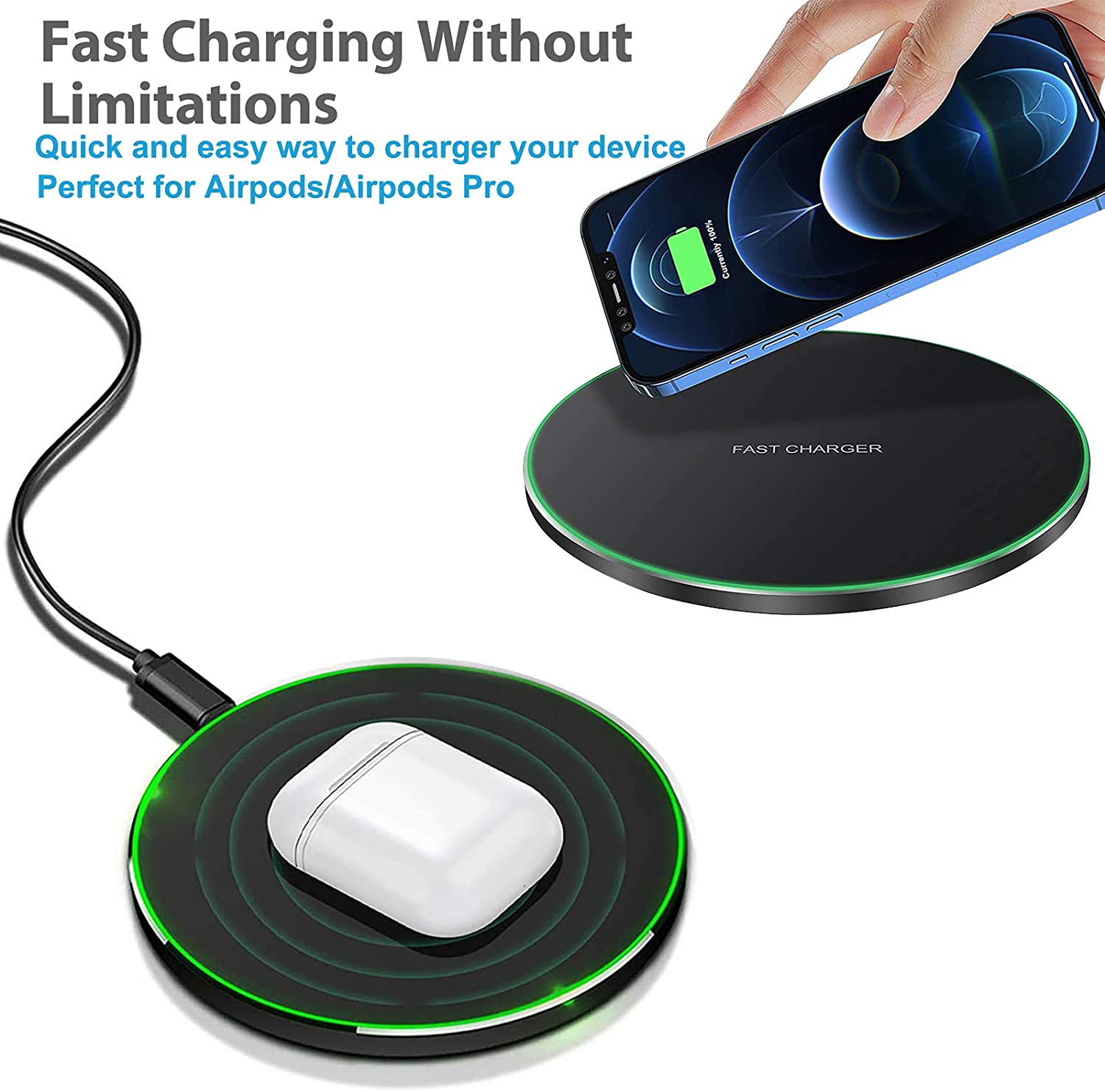 Best Price For W Fast Qi Wireless Charger Pad For Iphone X Pro Max For Samsung Galaxy