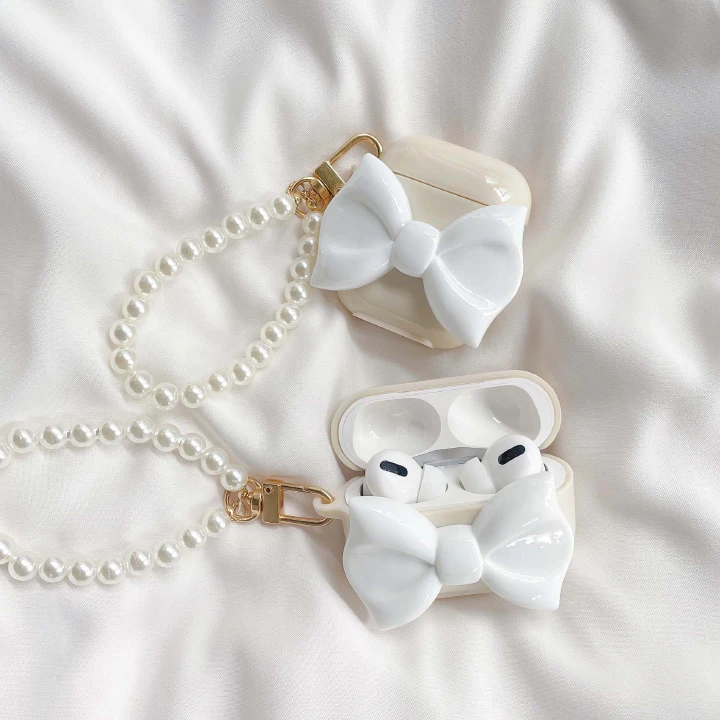 3D butterfly pearl keychain bow cute earphone case wireless bluetooth charging box for apple airpod 1 2 3 pro cover