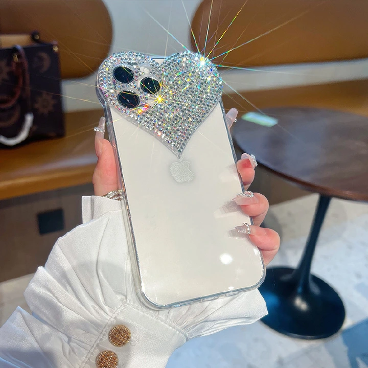 Cute 3D Love Heart Lens Camera Glitter Transparent Soft Phone Case For iPhone 14 13 12 11 Pro Max X XS XR  Cover
