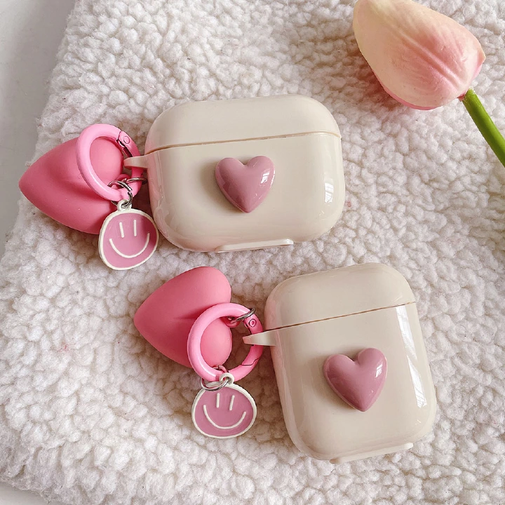 3D Heart Love Cute Silicone Earphone Accessories Case for AirPods Pro 2 3 Air Pods Cover Case Creative Smile Ornament Keyring