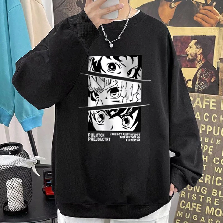 M-8XL Sweatshirt Saint Seiya Print Long Sleeve Fashion Round Neck Loose Plus Size Solid Color Sweaters Couple Wear