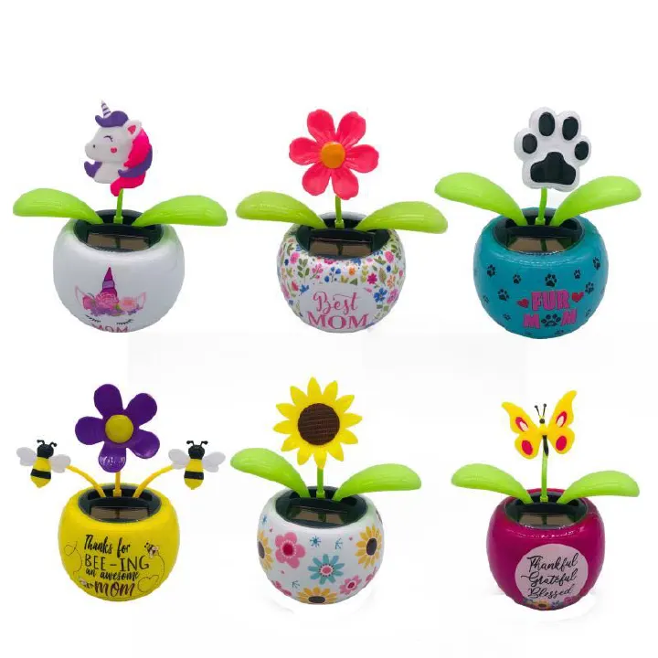 Car Ornament Solar Apple Flower Solar Automatic Swing Sun Flower Bee Butterfly Love Beetle Car Decoration Accessories