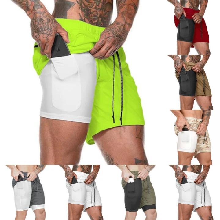 Sport Shorts Men Sportswear Double-deck Running Shorts 2 In 1 Beach Bottoms Summer Gym Fitness Training Jogging Short Pants Active Shorts