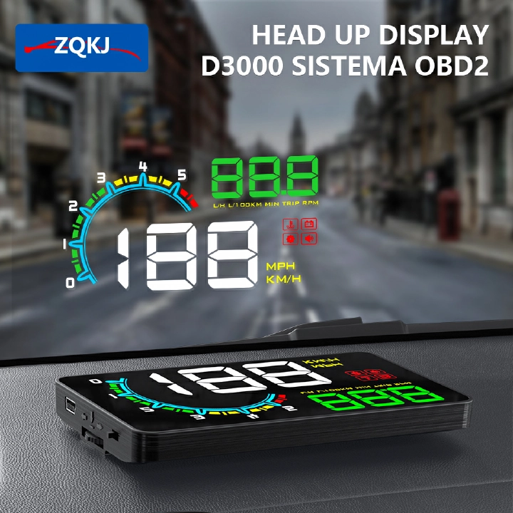 ZQKJ D3000 EOBD OBD2 Car Head Up Display Windshield Projector Alarm Digital Speedometer Auto Electronics Accessories LCD HUD