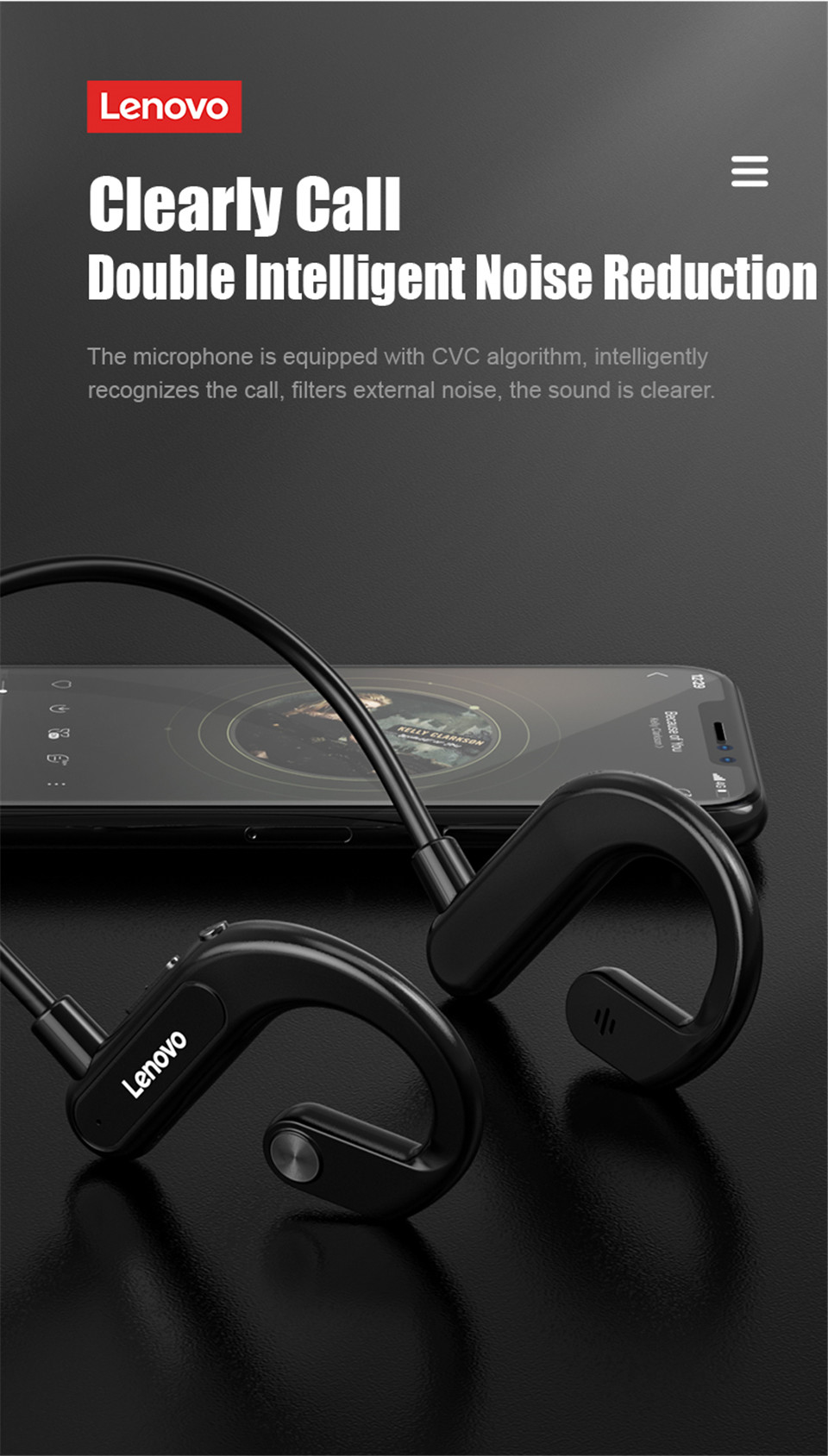 Lenovo X3 Wireless Bluetooth Earphone Air Conduction Sport Headset IPX5 Waterproof Neckband with Mic Noise Cancelling Earbuds