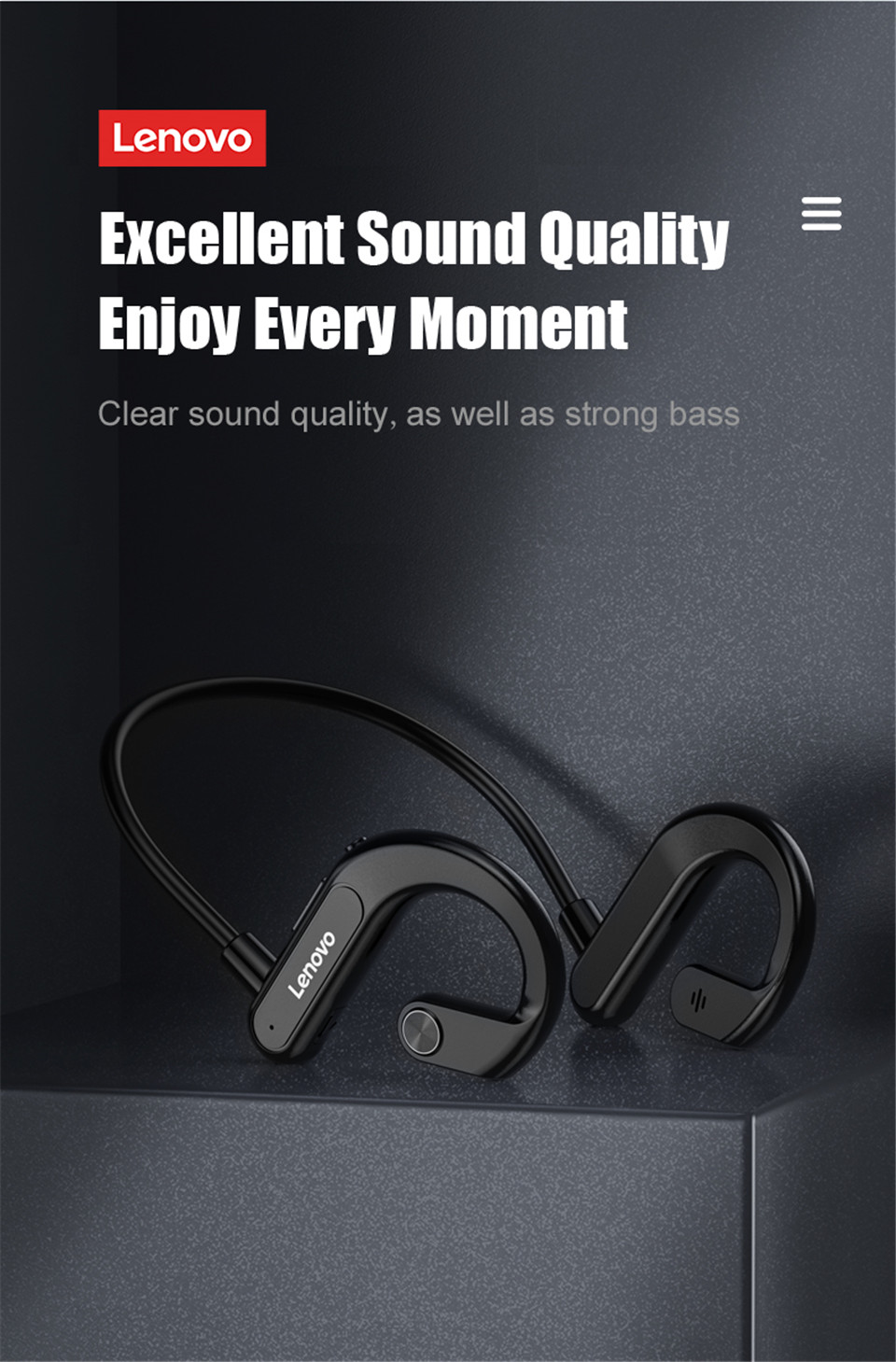 Lenovo X3 Wireless Bluetooth Earphone Air Conduction Sport Headset IPX5 Waterproof Neckband with Mic Noise Cancelling Earbuds