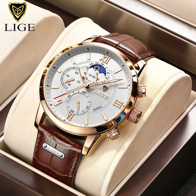 New Mens Watches LIGE Top Brand Luxury Leather Casual Quartz Watch for Men Sport Waterproof Clock Watch Relogio Masculino+Box