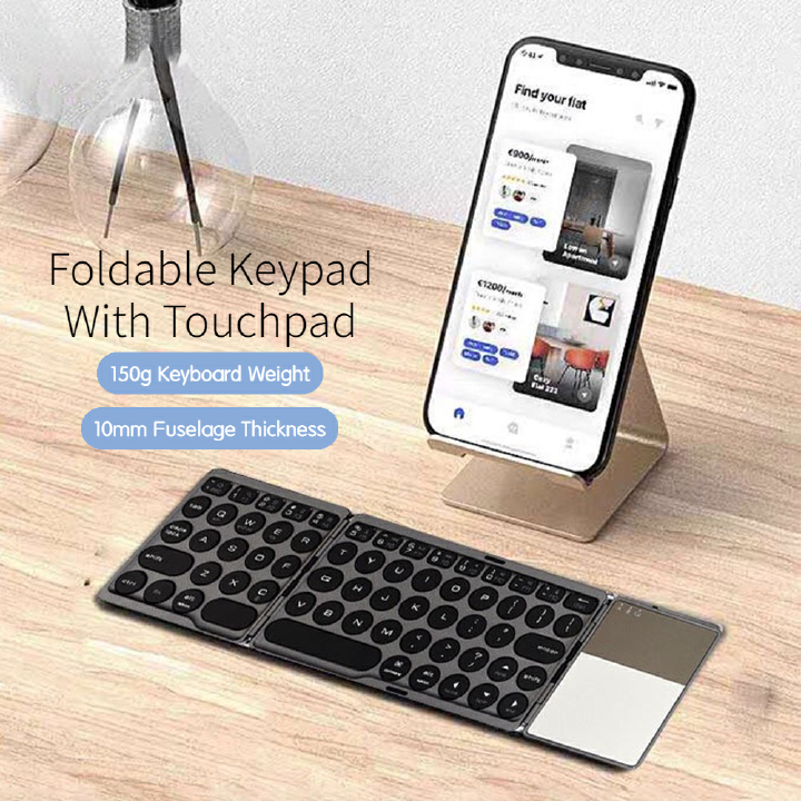 Foldable Wireless Keypad 64 Keys Portable Keyboard with Touchpad Bluetooth-compatible for IOS Android iPad Tablet Phone